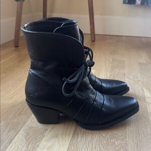 John Fluevog Black Leather Lace-Up Ankle Boots